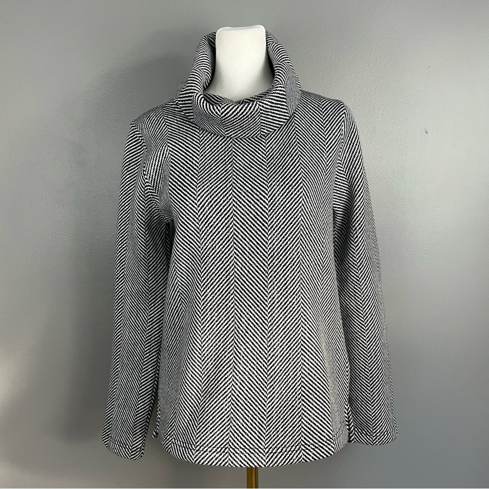 J.Crew Factory Size Small Long Sleeve Funnelneck Pullover Sweatshirt Black Ivory